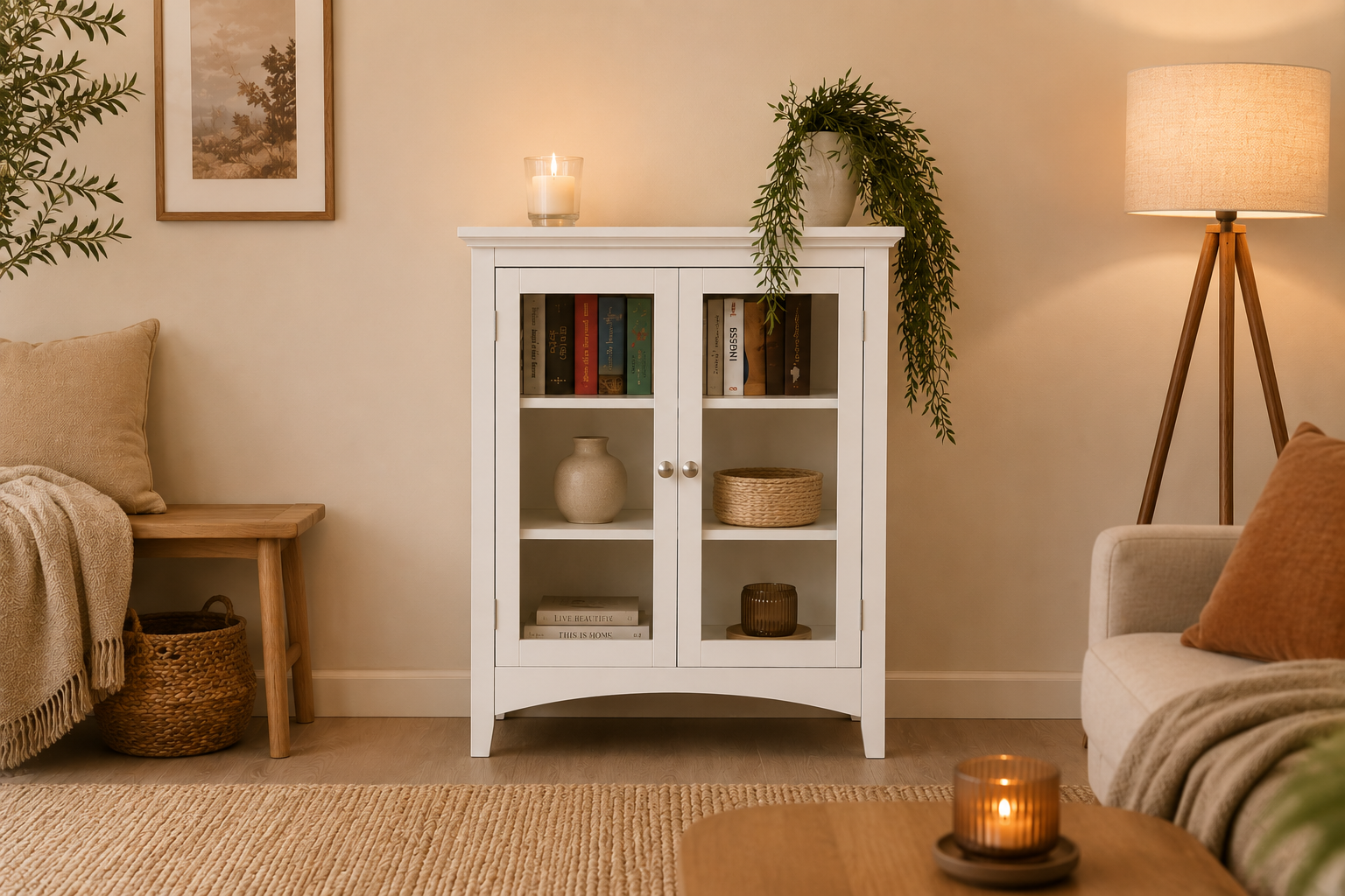 armoire blanche vitrée